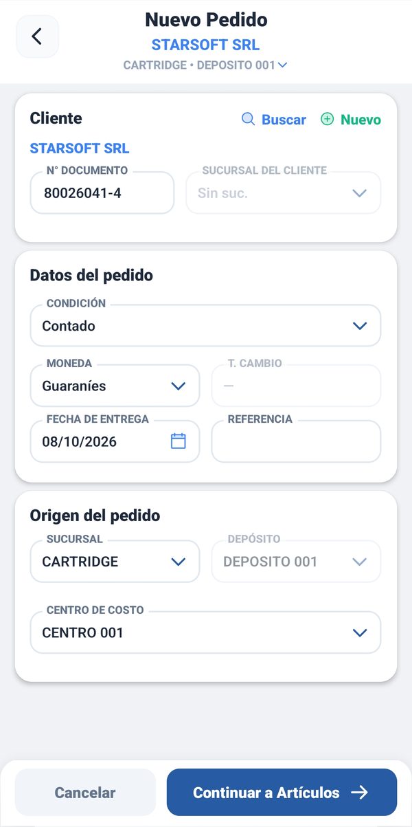 Formulario de nuevo pedido